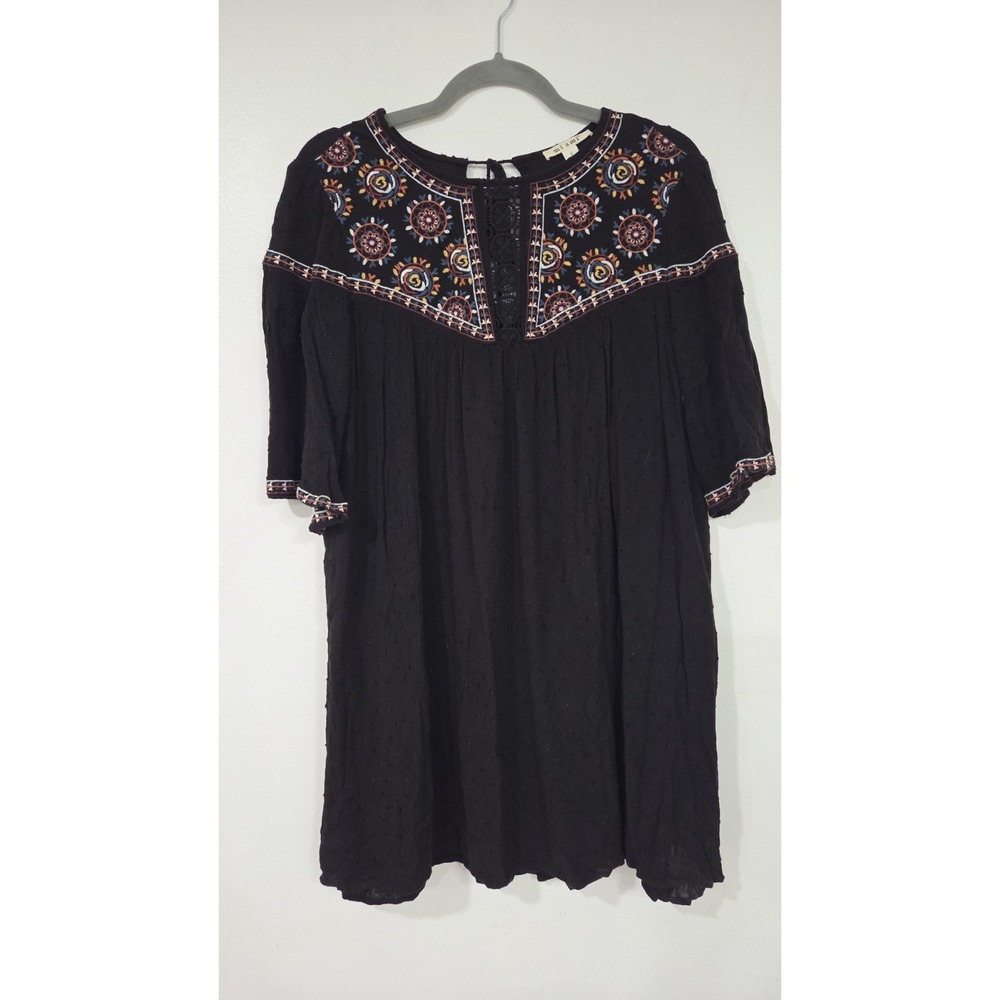 Miami Women's Black Embroidered Hobo Short Dress Small